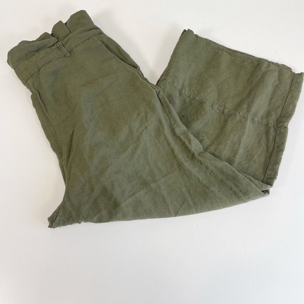 Blank NYC‎ Womens High Waisted Wide Leg Pants Green L Cropped Linen Side Pockets